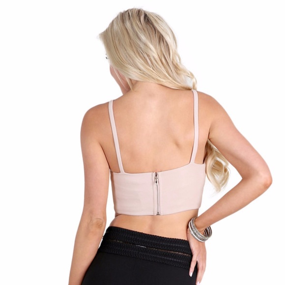 Beaded Front Crop Top In Almond - Picture 3 of 3